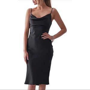Black satin midi dress